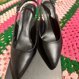 Classic Black Pointed-Toe Slingback Heels